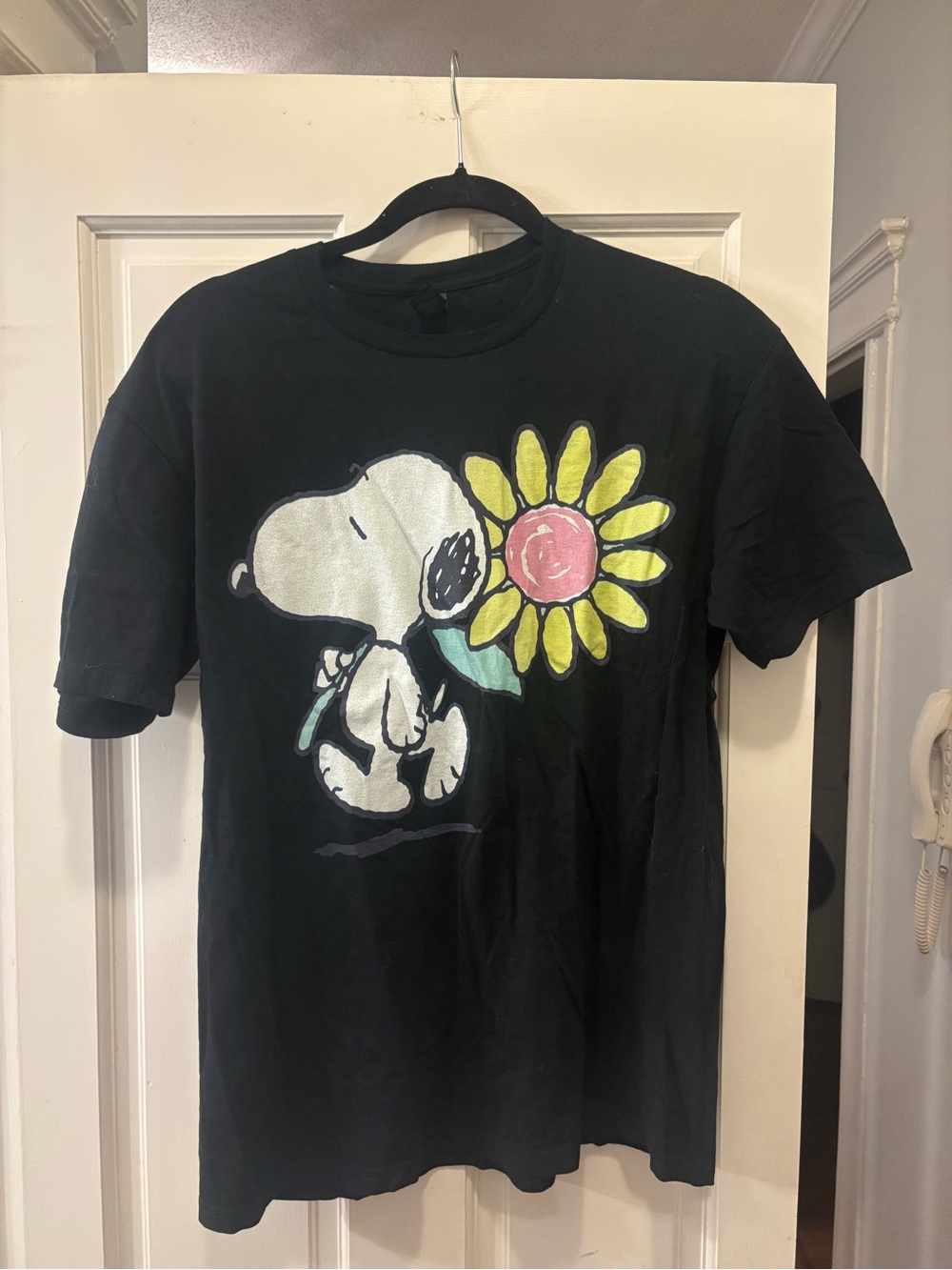 Gildan Black Tee with Snoopy & Bright Sunflower